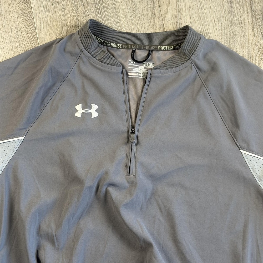 Under Armour Pullover Mens Medium Gray 1/4 Zip Short Sleeve Baseball Cage Shirt - Picture 2 of 12